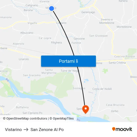 Vistarino to San Zenone Al Po map