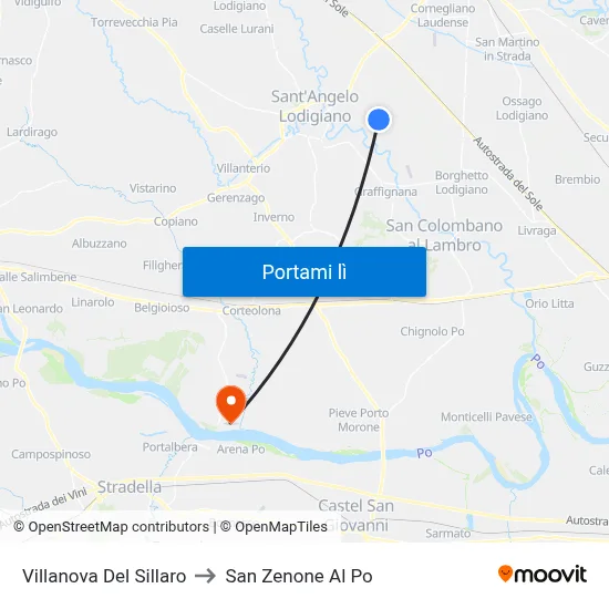 Villanova Del Sillaro to San Zenone Al Po map