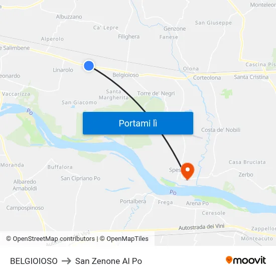 BELGIOIOSO to San Zenone Al Po map