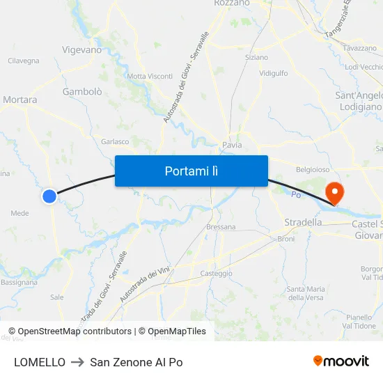 LOMELLO to San Zenone Al Po map