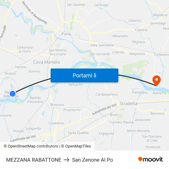 MEZZANA RABATTONE to San Zenone Al Po map
