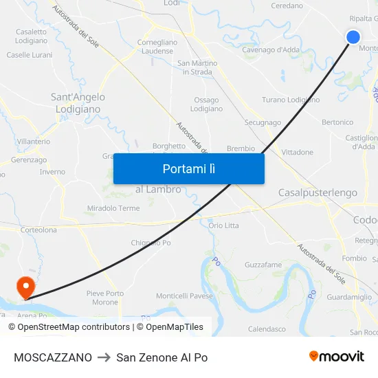 MOSCAZZANO to San Zenone Al Po map