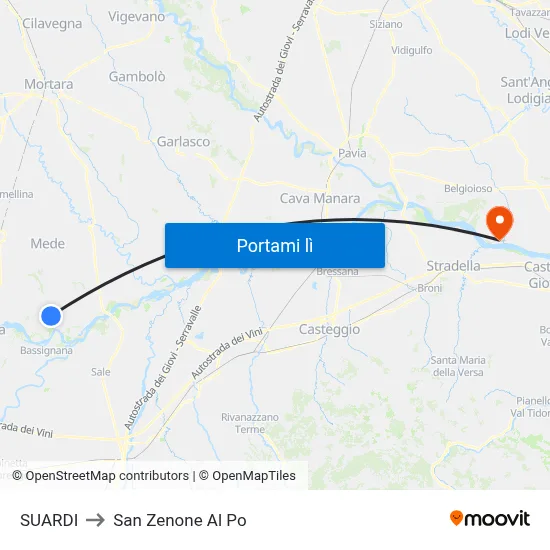 SUARDI to San Zenone Al Po map