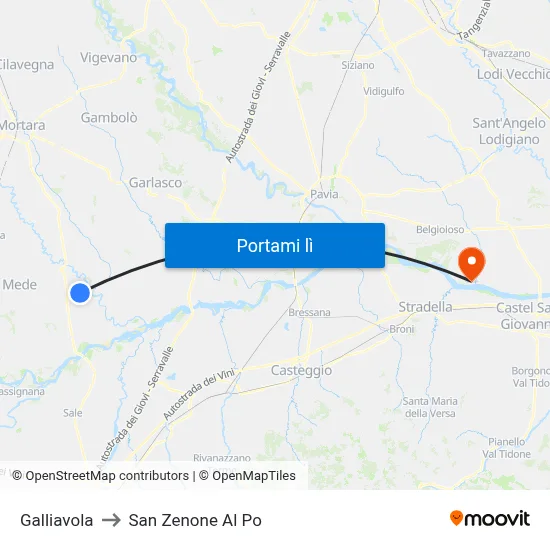Galliavola to San Zenone Al Po map