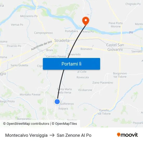 Montecalvo Versiggia to San Zenone Al Po map