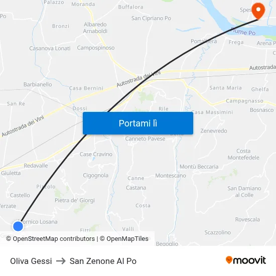 Oliva Gessi to San Zenone Al Po map