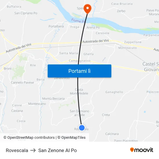 Rovescala to San Zenone Al Po map