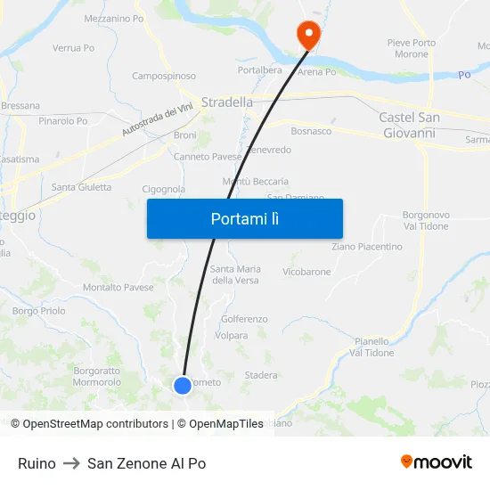 Ruino to San Zenone Al Po map