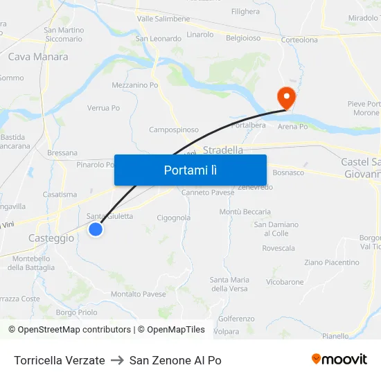 Torricella Verzate to San Zenone Al Po map