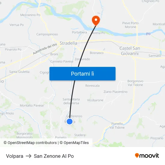 Volpara to San Zenone Al Po map