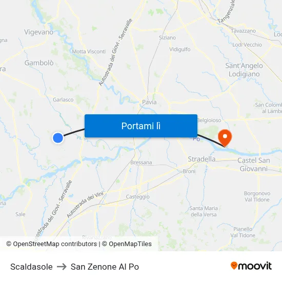 Scaldasole to San Zenone Al Po map