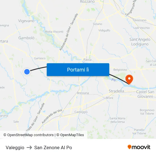 Valeggio to San Zenone Al Po map