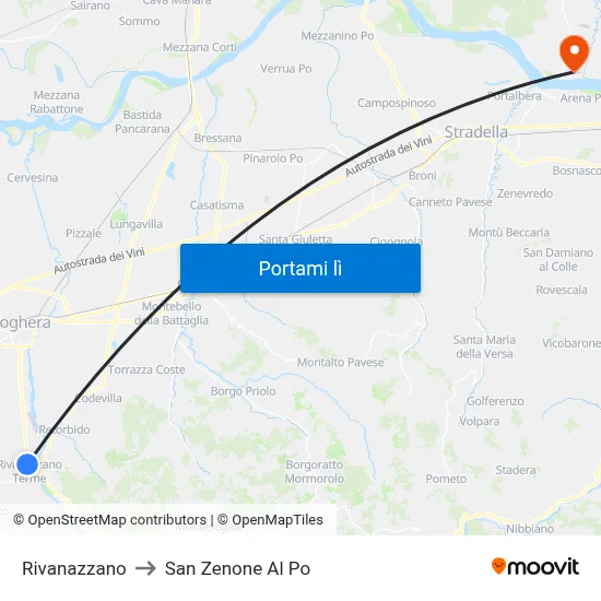 Rivanazzano to San Zenone Al Po map