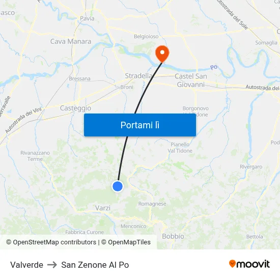 Valverde to San Zenone Al Po map