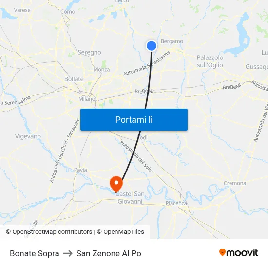 Bonate Sopra to San Zenone Al Po map