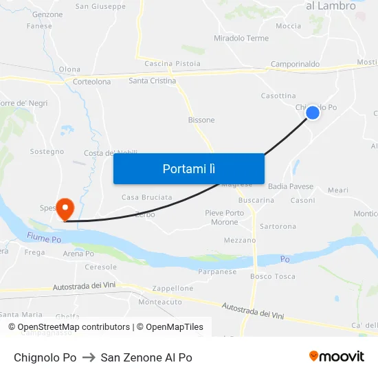 Chignolo Po to San Zenone Al Po map