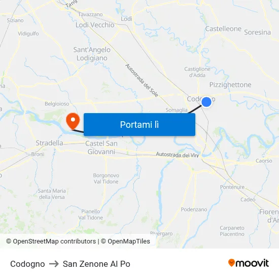 Codogno to San Zenone Al Po map
