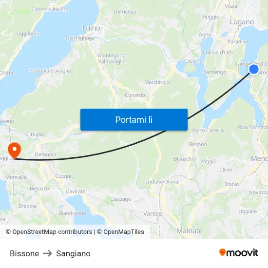 Bissone to Sangiano map