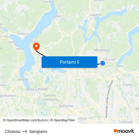 Chiasso to Sangiano map