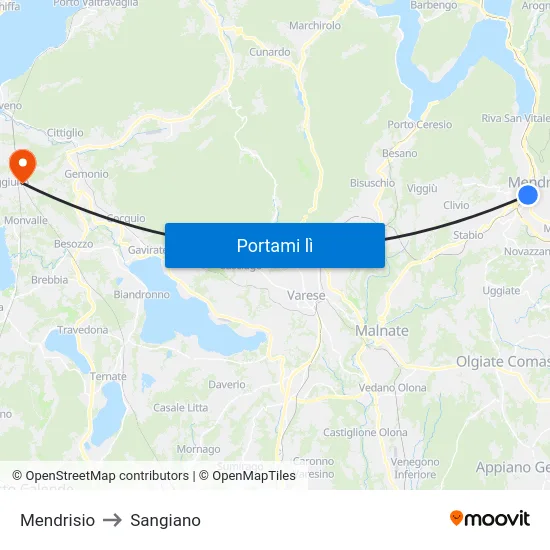 Mendrisio to Sangiano map