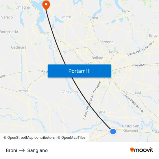 Broni to Sangiano map