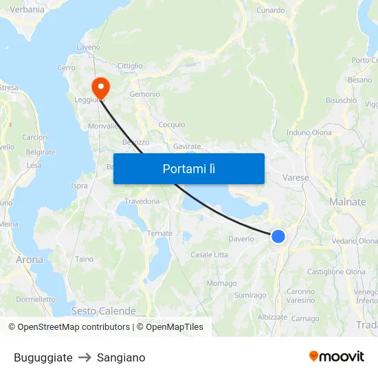 Buguggiate to Sangiano map