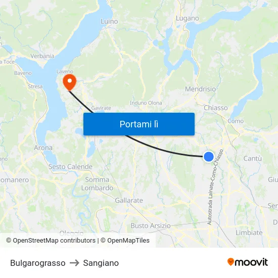 Bulgarograsso to Sangiano map