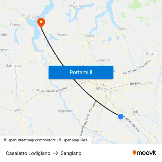 Casaletto Lodigiano to Sangiano map