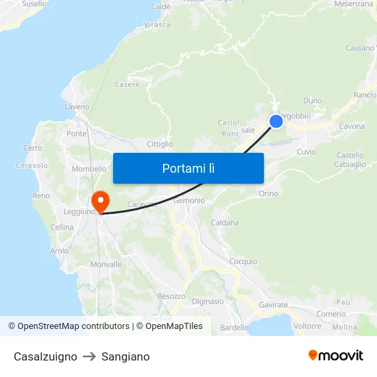 Casalzuigno to Sangiano map