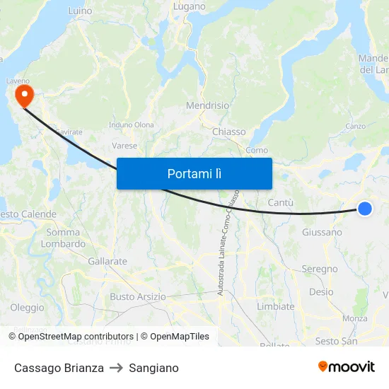 Cassago Brianza to Sangiano map