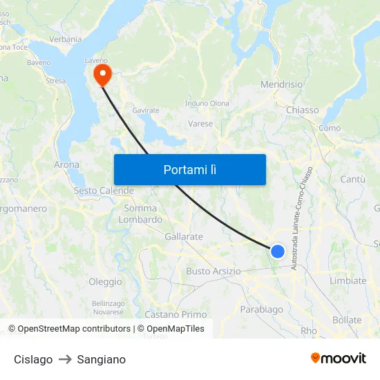 Cislago to Sangiano map
