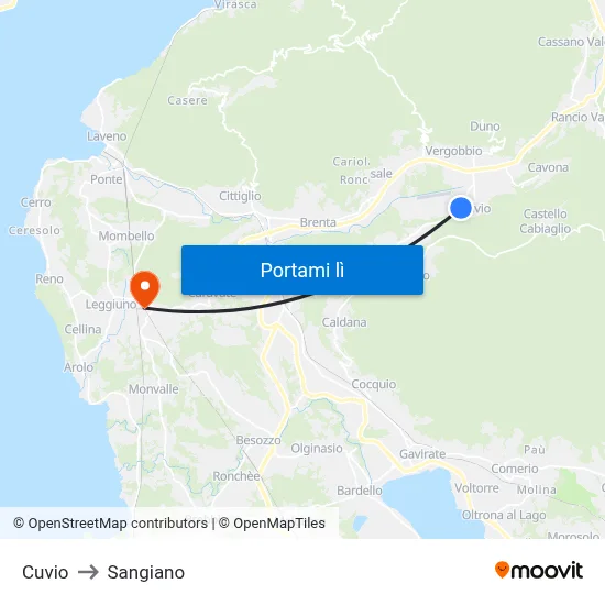 Cuvio to Sangiano map