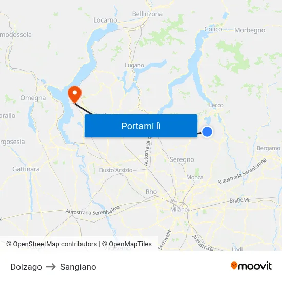 Dolzago to Sangiano map