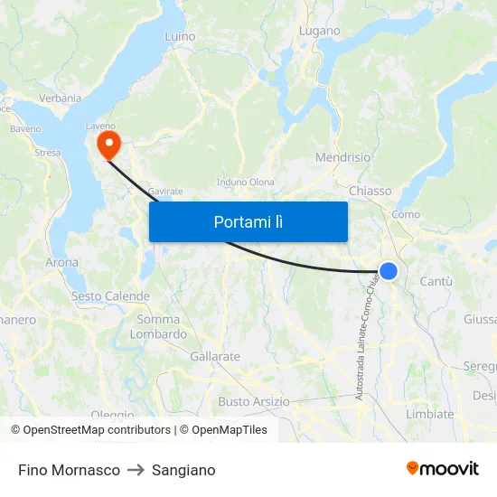 Fino Mornasco to Sangiano map