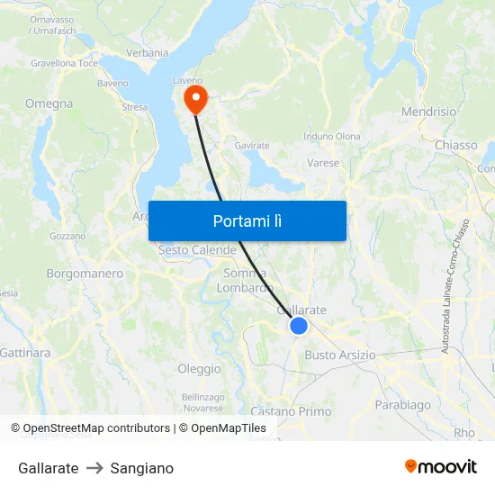 Gallarate to Sangiano map