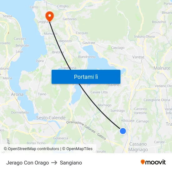 Jerago Con Orago to Sangiano map