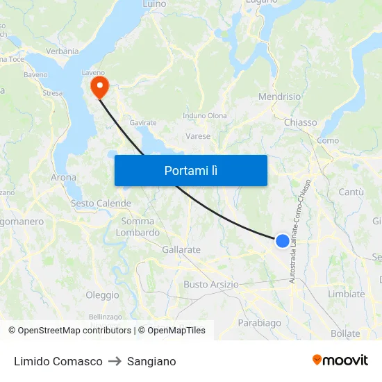 Limido Comasco to Sangiano map