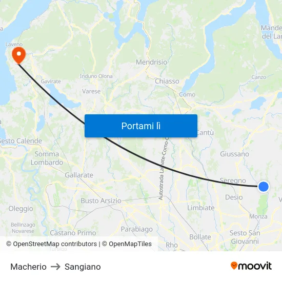 Macherio to Sangiano map