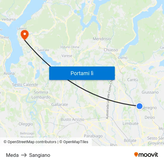 Meda to Sangiano map