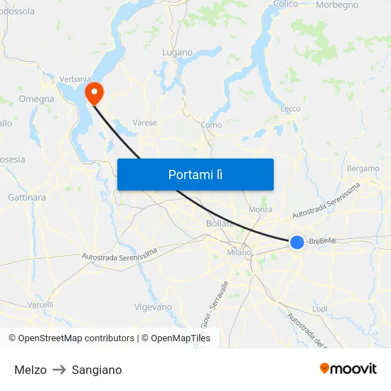 Melzo to Sangiano map