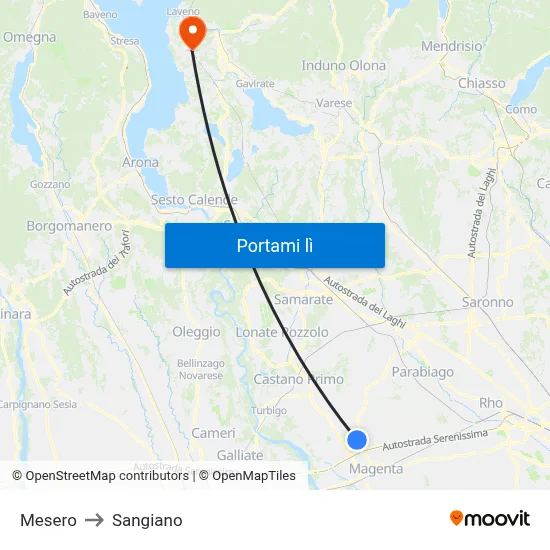 Mesero to Sangiano map