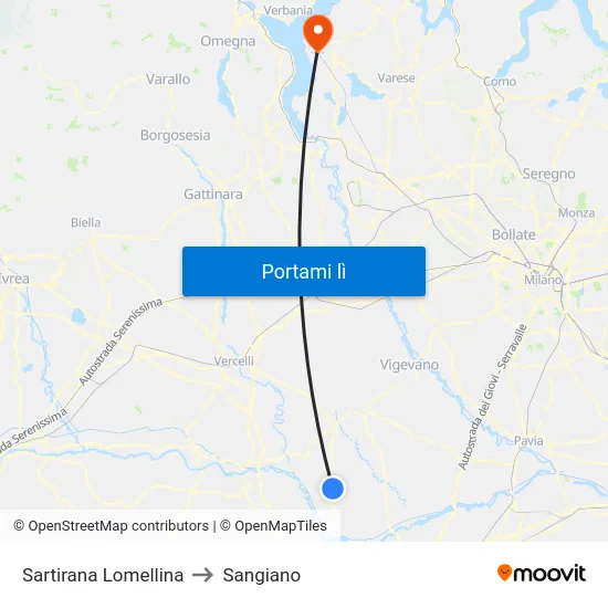 Sartirana Lomellina to Sangiano map