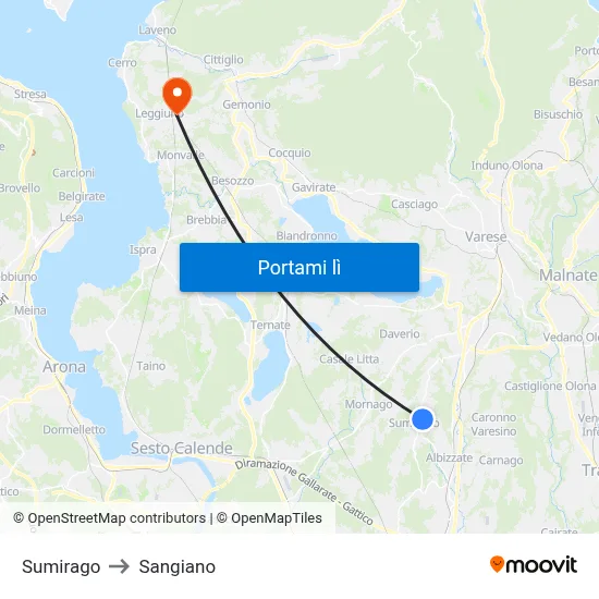 Sumirago to Sangiano map