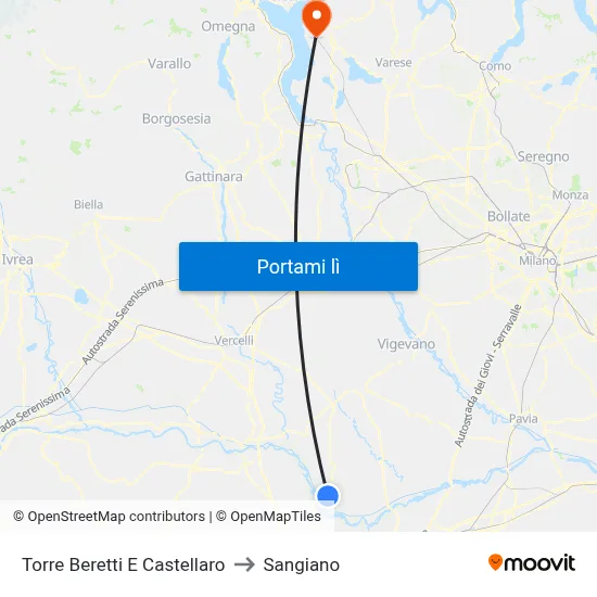 Torre Beretti E Castellaro to Sangiano map