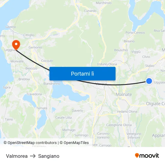 Valmorea to Sangiano map