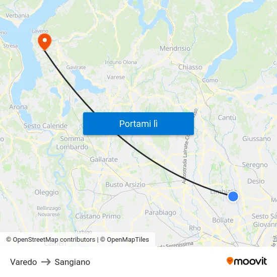 Varedo to Sangiano map