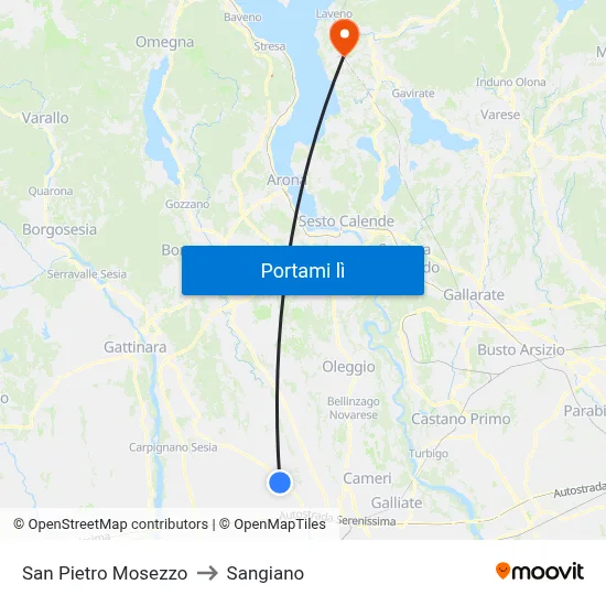 San Pietro Mosezzo to Sangiano map