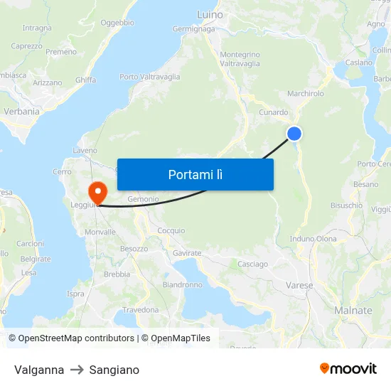 Valganna to Sangiano map
