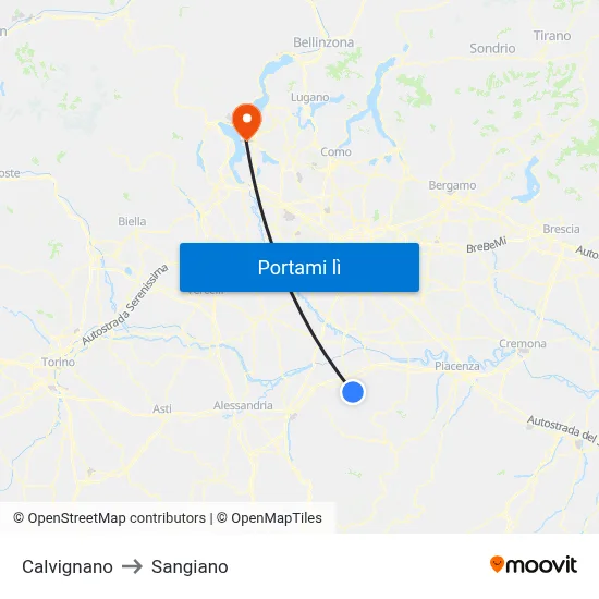 Calvignano to Sangiano map