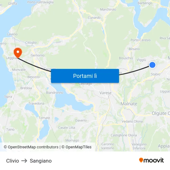 Clivio to Sangiano map